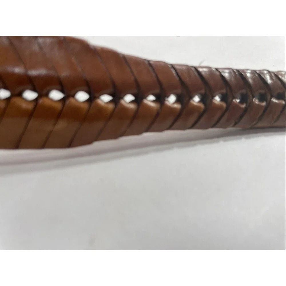 Tan Brown Braided Leather Belt Brass Buckle Women's Size 34 65106